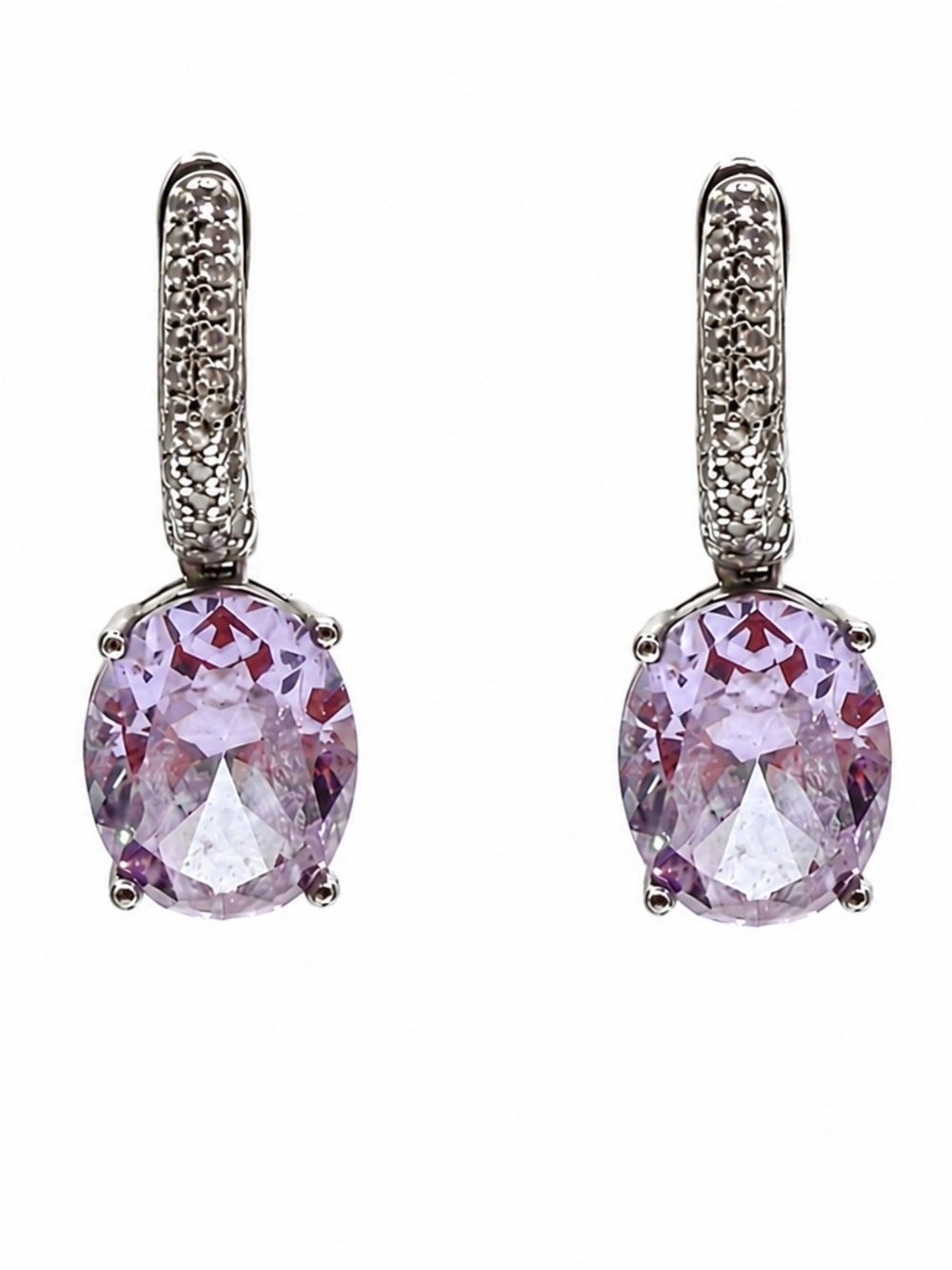 Lilac Oval Crystal Drop Earrings in Silver-Tone